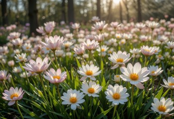 Close up Spring flowers in sunlight background wallpaper