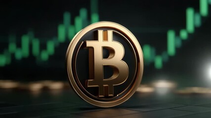 Golden bitcoin coin cryptocurrency digital currency financial technology investment blockchain virtual money trading finance economy with digital financial chart background symbolizing market growth - Powered by Adobe