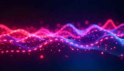 3d render of a vibrant, abstract representation of light waves in various neon colors against a dark background. Synthwave style music equalizer. Visualization of fluctuations