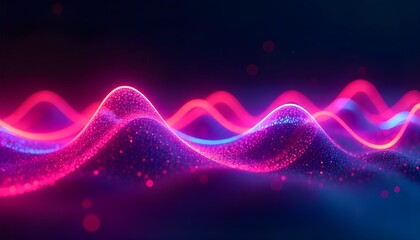 3d render of a vibrant, abstract representation of light waves in various neon colors against a dark background. Synthwave style music equalizer. Visualization of fluctuations