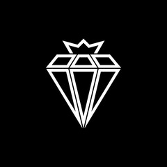 Diamond with crown icon isolated on black background