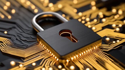 Metallic padlock golden circuit board close up symbolizes cybersecurity and digital security, highlighting data protection, electronic technology, secure connection, and encryption advanced circuit - Powered by Adobe