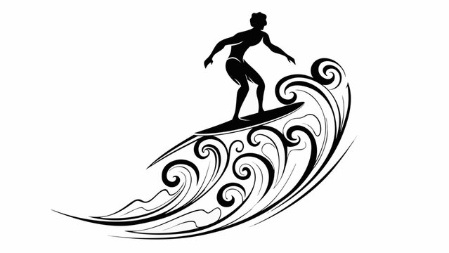 Dynamic surfer riding the wave crest, stylized design for sports brand or summer event promotions