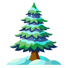 Color vector illustration of a snow covered pine tree