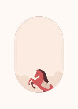 Red horse in a soft color rounded frame