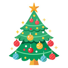 Colorful christmas tree decorated with ornaments and lights vector