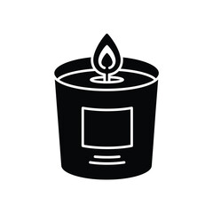 Simple outline icon of a lit candle in a glass jar for ambiance and decor silhouette