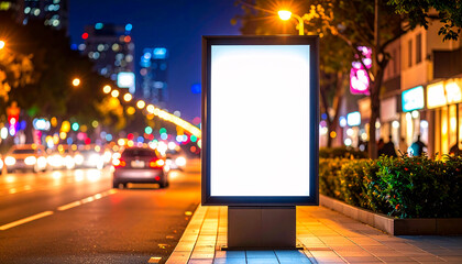 Billboard mockup with a blurred night city lights background for a dynamic showcase design