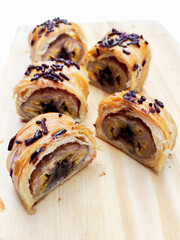 Delicious Golden Brown Indonesian Banana Pastry Bolen Pisang Snack with Chocolate