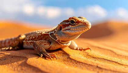 Reptile skin detail shows the lizard blend with desert sand textures