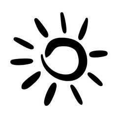 Hand Drawn Sun Icon - Black and White Simple Vector