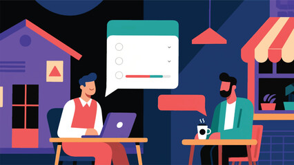 Illustration Of Two Remote Employees Are Chatting To Coordinate Their Work Vector Design Template