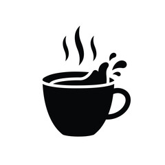 Hot coffee cup splashing liquid steam rising beverage morning energy refreshment drink silhouette