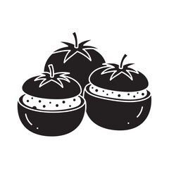 Stuffed tomatoes fresh food preparation culinary icon for healthy eating and cuisine silhouette