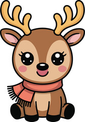 Fototapeta premium Kawaii Cream Reindeer with Scarf illustration, Christmas, Cute kawaii Sublimation, Xmas holiday character Design 