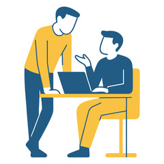 Two People Collaborating Over Laptop in Discussion   Vector Art Illustration