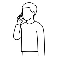 Person Talking on Phone with Smile   Vector Art Line Illustration