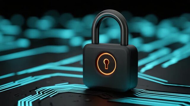 Black padlock with glowing keyhole digital circuit board symbolizing cybersecurity and data protection technology, lock and security concept for digital data protection and cybersecurity circuit board - Powered by Adobe