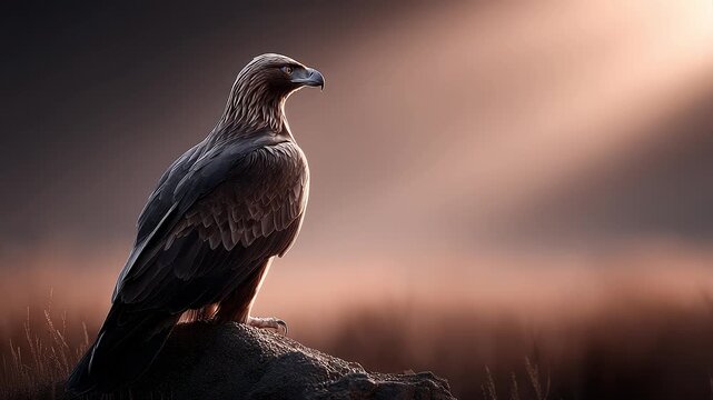 Eagle Stands Proudly on Peak Gazing into Distance