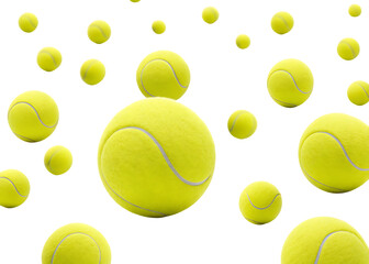 Scattered Tennis Balls on Black Background Perfect for Sports Advertising and Design Projects Yellow Spheres