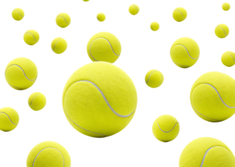 Scattered Tennis Balls on Black Background Perfect for Sports Advertising and Design Projects Yellow Spheres