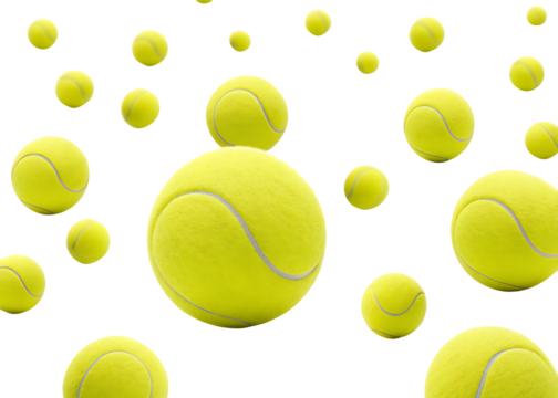 Scattered Tennis Balls on Black Background Perfect for Sports Advertising and Design Projects Yellow Spheres