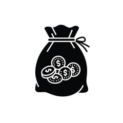 Bag of money icon filled with coins illustrating wealth and financial success silhouette