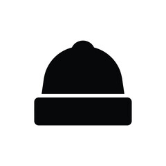 Simple black silhouette of a cozy winter beanie hat icon for warmth and fashion silhouette
