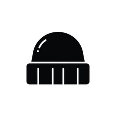 Simple black beanie hat icon with ribbed cuff design isolated on white silhouette