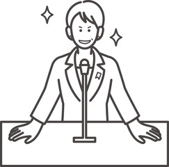 演説する女性の総理大臣のイラスト　線画のみ