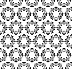 Oriental vector black ornament with arabesques and floral elements. Traditional classic ornament. Vintage pattern with arabesques