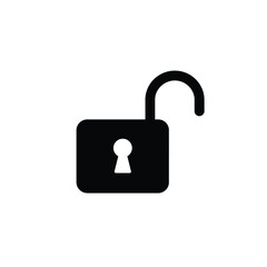Open padlock security symbol concept for access freedom safety and unlocked data protection silhouette