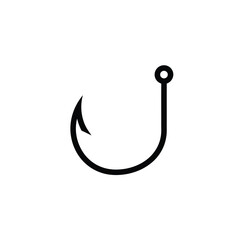 Sharp fishing hook symbol iconic metal fishing tackle tool for outdoor recreation silhouette