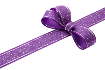 Cutout image of a purple glitter ribbon. Transparent image. png. Present. Gift. Decoration.