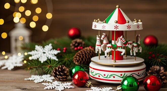Festive Carousel Decoration Embracing Winter Holiday Cheer