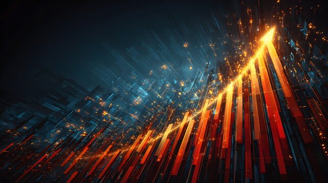 Dynamic Abstract Glowing Bar Chart with Arrow Showing Exponential Growth