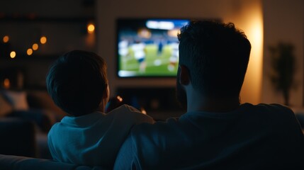 Family bonding time watching sports together at home evening lifestyle scene intimate viewpoint connection and joy