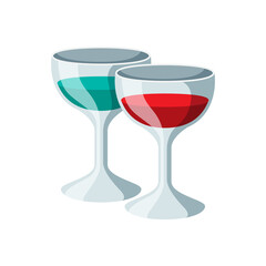Two Pixelated Wine Glasses One With Teal Liquid The Other With Red Liquid Against A Transparent Background With Simple Lighting
