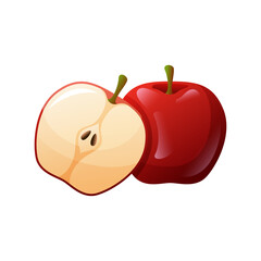 Two Red Apples One Whole And One Halved Revealing Seeds And White Flesh On Transparent Background