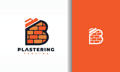 Letter B Brick House Plastering Company Logo Design