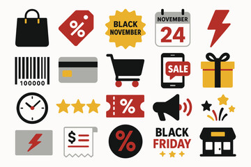 Black November Black Friday Shopping Sale Discount Icons