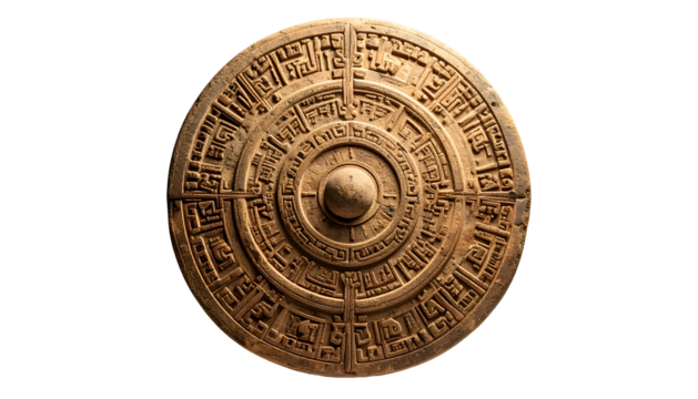 Circular antique stone artifact with intricate carvings