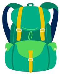 Vibrant Green Backpack Illustration with Yellow Straps and White Buckles on Transparent Background Ready for Adventure