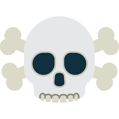 Stylized Skull and Crossbones Icon With Dark Eyes and Bone Accents on Transparent Background