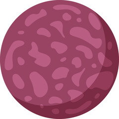 Stylized purple planet with uneven textured surface and shadow detail against a transparent background perfect for space exploration and cosmic themes