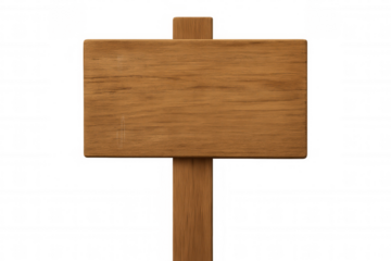 Blank wooden signpost presenting empty space for custom text or directional information on transparent background
