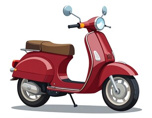 A red vintage-style scooter, featuring a brown seat, chrome details, and a simple, cartoonish aesthetic
