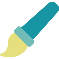 Teal Paintbrush with Yellow Bristles on Transparent Background Simple Flat Design Illustration