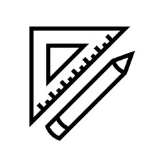 Vector Drafting Tools Icon – Triangle Ruler and Pencil Symbol for Drawing, Technical Design, Blueprint, and Creative Education