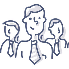 Teamwork Concept Drawn In Doodle Style Featuring Three People In Business Attire With Blue Outline On Transparent Background